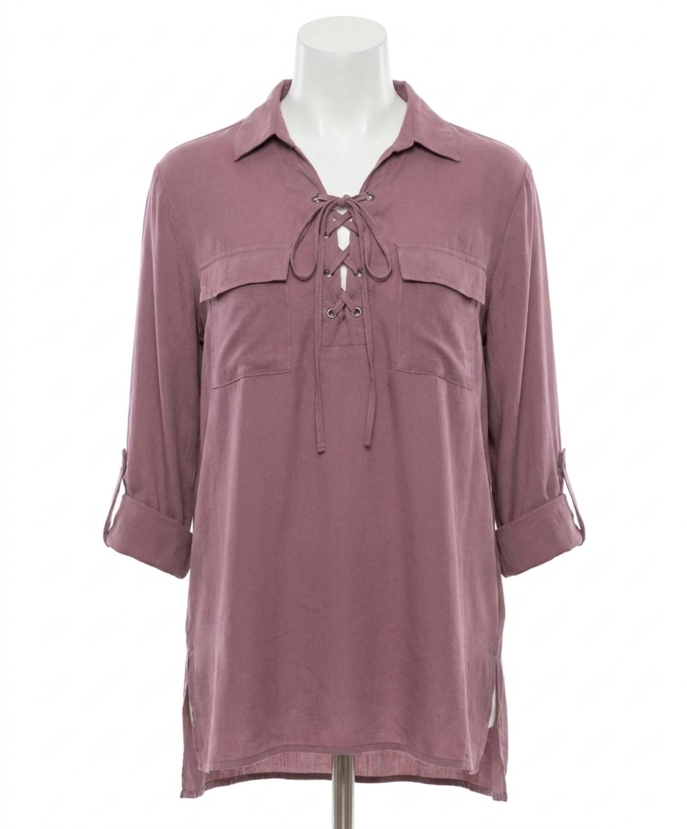 NEW SHE + SKY lace up shirt in dusty mauve